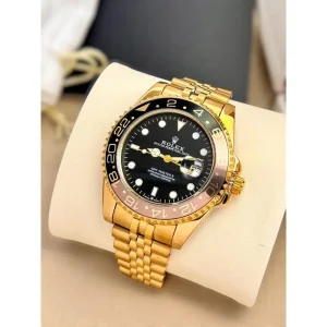 Rolex GMT Master Quartz Gold Black Dial Watch For Men (SW1582)