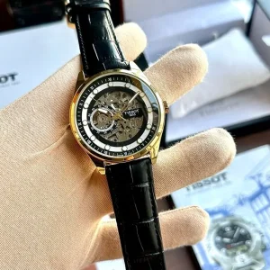 Tissot Automatic Leather Black Gold Watch For Men (SW1690)