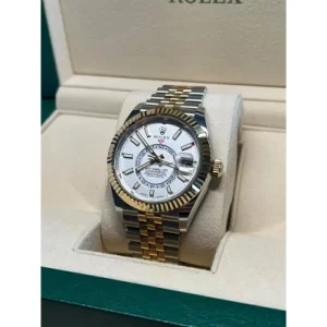 Rolex Sky-Dweller Silver Gold White Dial Watch For Men (SW1528)