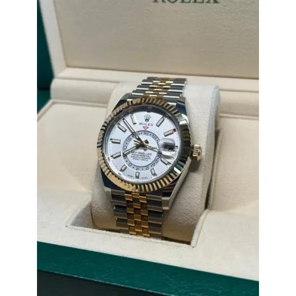 Rolex Sky-Dweller Silver Gold White Dial Watch For Men (SW1528)