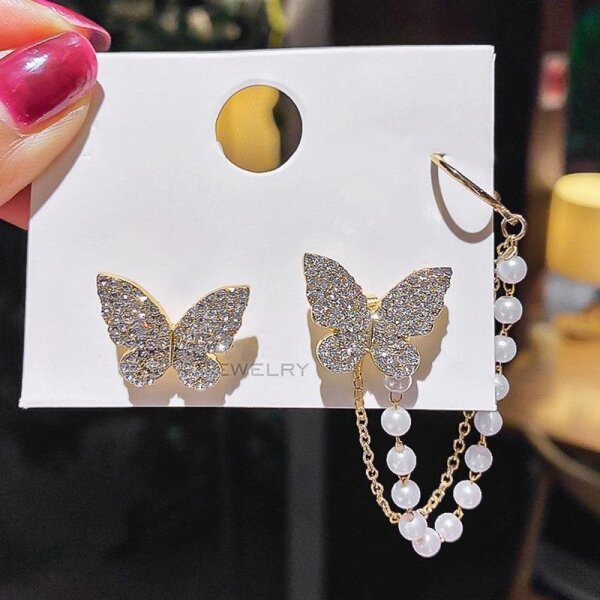 Avr Jewels High Sense Of Asymmetric Butterfly Pearl Ear Bone Clip Earrings All-in-one Female Super Fairy Tassel Earrings - Image 2