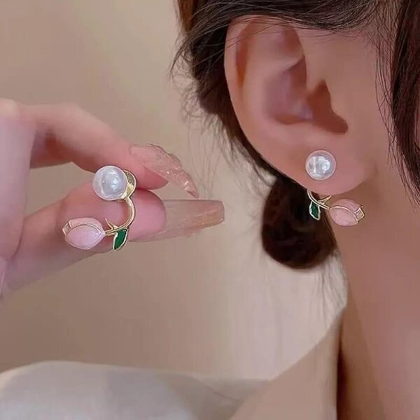 AVR JEWELS Stylish Korean Artificial Rose Stud Earrings For Women and Girls - Image 3