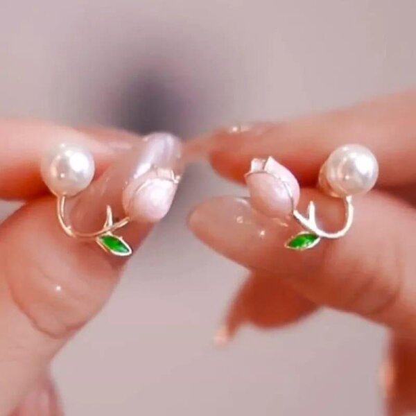 AVR JEWELS Stylish Korean Artificial Rose Stud Earrings For Women and Girls - Image 2