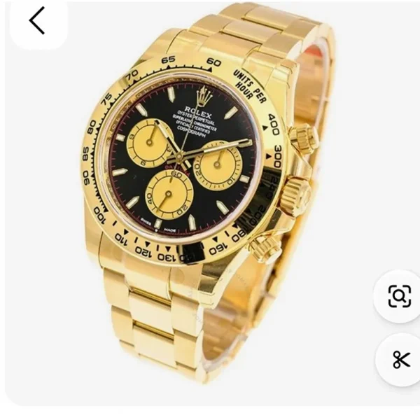 Rolex Oyster Perpetual Cosmograph Daytona Dial Swiss Full Gold With Black Dial Stainless Steel Watch For Men (SW1546) - Image 2