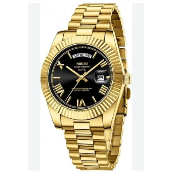 Rolex Oyster Perpetual Roman Full Gold And Black Dial Watch For Men (SW1508)