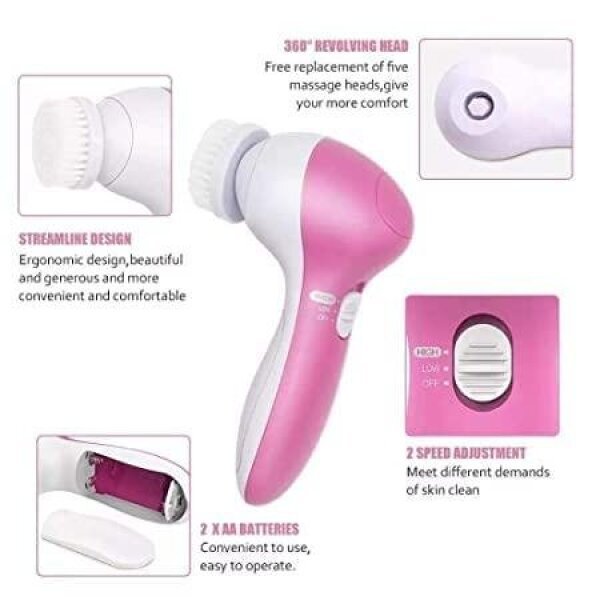 5 In 1 Portable Electric Facial Cleaner Battery Powered Multifunction Massager - Image 3