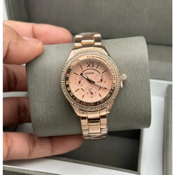 Fossil Watch Diamond Chronograph Roman Rosegold For Women (SW989)