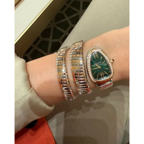 Bvlgari Watch Serpenti Tubogas Gold Two Tune Green Dial For Women (SW969)
