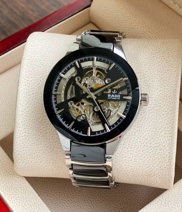 First Copy Rado Watch Silver Black For Men (SW929)