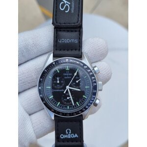 First Copy Omega Swatch Chronograph Watch Black Silver (SW8694)