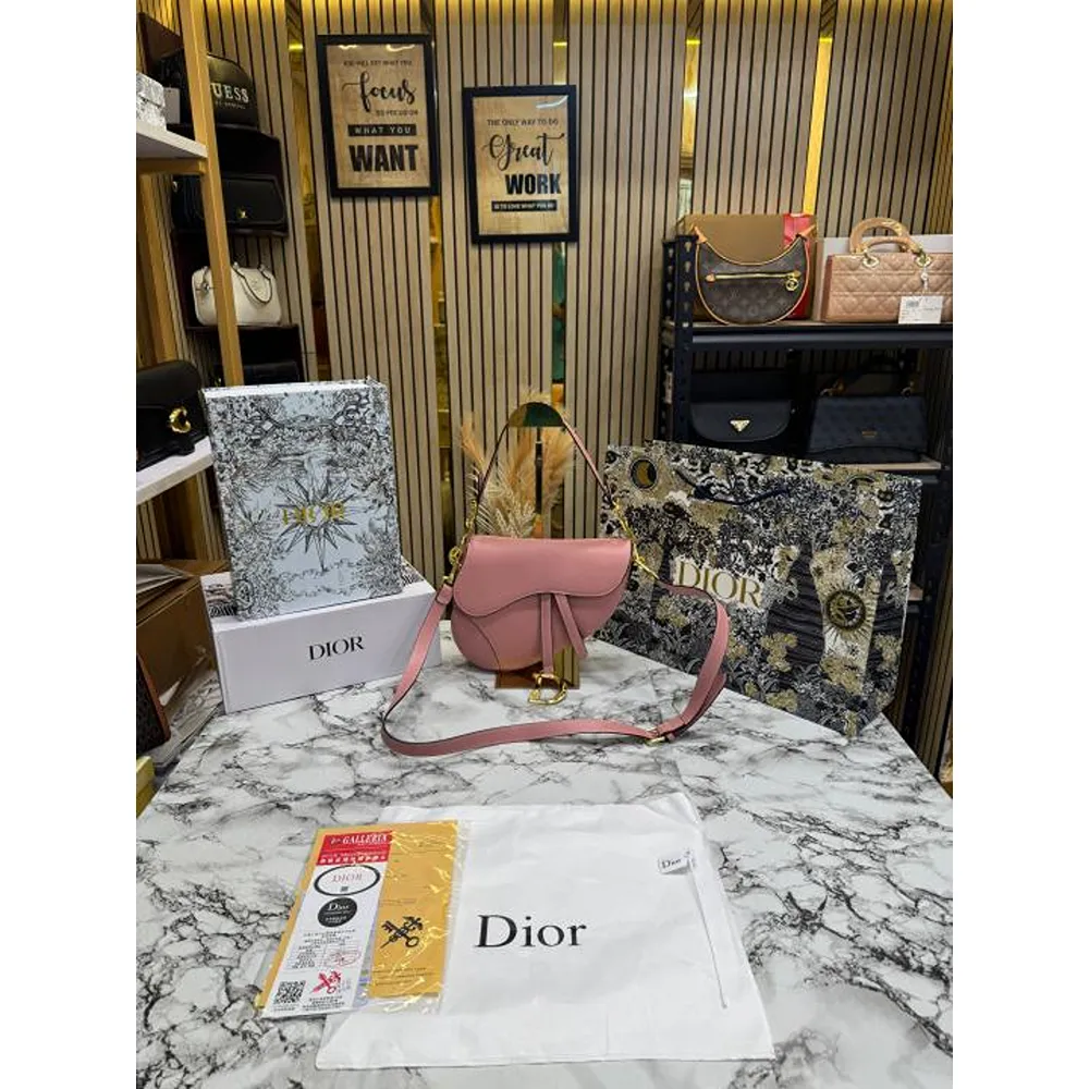 Christian Dior Crossbody Bag With Double Box And Dust Bag Pink (FT71)