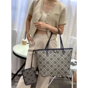 First Copy Tory Burch Monogram Tote Bag With OG Box & Dust Bag (FT678)