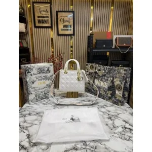 Christian Dior Glossy Handbag With Box And Dust Bag White (FT19)
