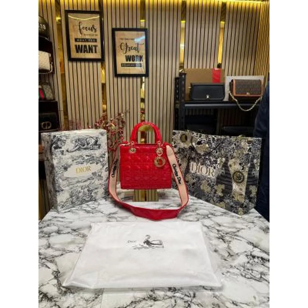 Christian Dior Glossy Handbag With Box And Dust Bag Red (FT23)