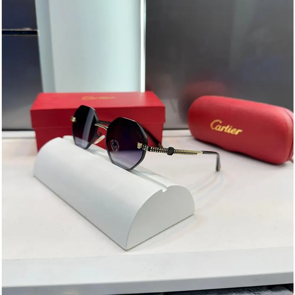 First Copy Cartier Designer Sunglasses Gold Black Luxury Shade (FT824)