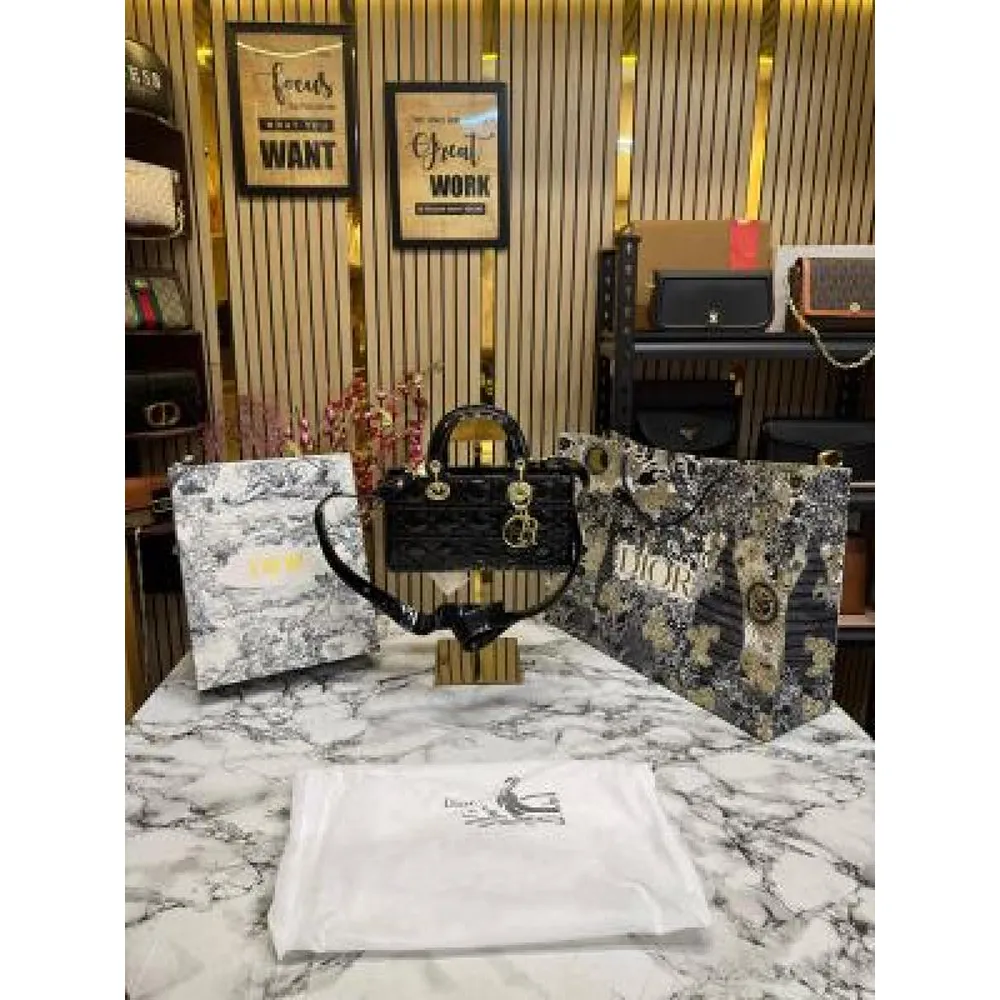 Christian Dior Handbag With Box And Dust Bag Black (FT25)