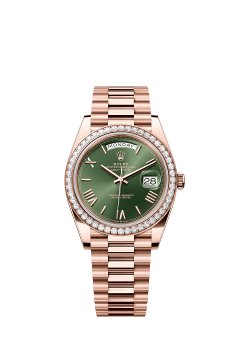 First Copy Rolex Oyster Perpectual Watch Diamond Rosegold Green (SW9503)