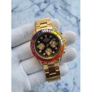 First Copy Rolex Daytona Rainbow Watch Gold Black Dial (SW9924)