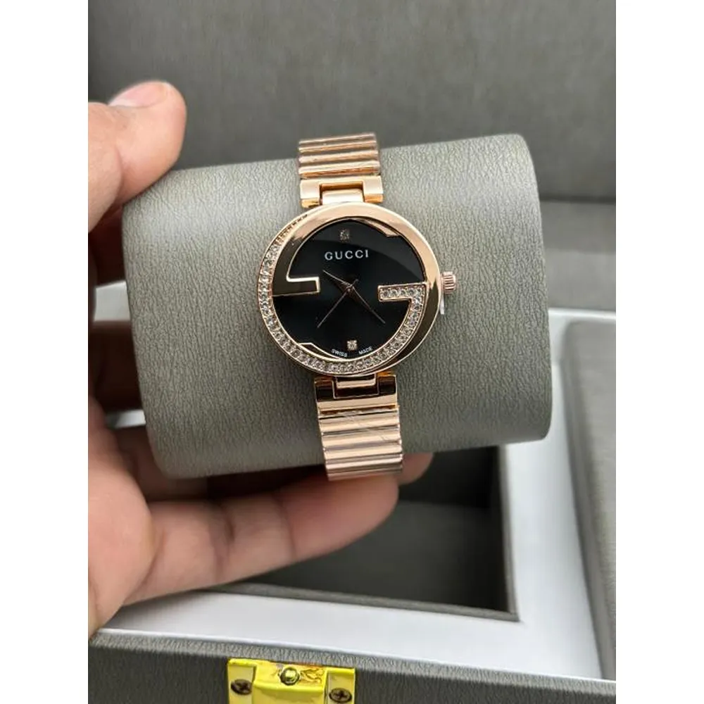Gucci Diamond Watch Rosegold Black (FT1003)