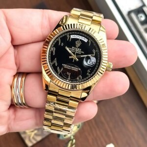 First Copy Rolex Arabic Watch Gold Black (SW9929)