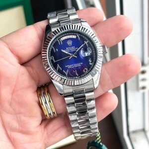 First Copy Rolex Arabic Watch Silver Blue (SW9931)