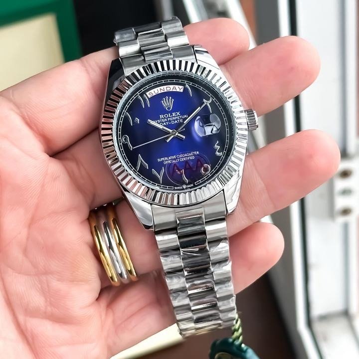 First Copy Rolex Arabic Watch Silver Blue (SW9931)