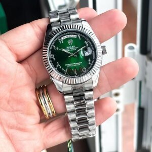 First Copy Rolex Arabic Watch Silver Green (SW9932)