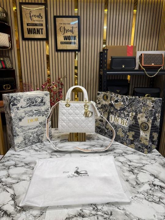 Christian Dior Glossy Handbag With Box & Dust Bag White (SW9688)