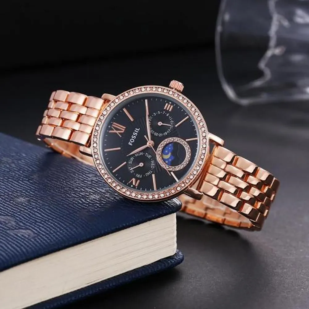 First Copy Fossil Sun Moon Watch Copper Black (SG1673)