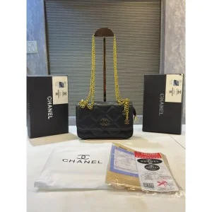 First Copy Chanel Metal Lambskin Handbag With Box Black (FT671)