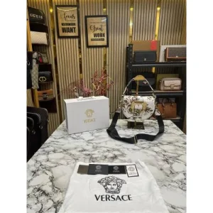 Versace Shoulder Bag With Magnetic Closure Bag White And Gold (FT2216)