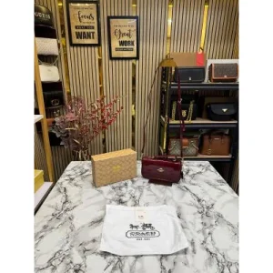 Coach Signature Crossbody Bag With Box And Dust Bag Maroon (FT2222)