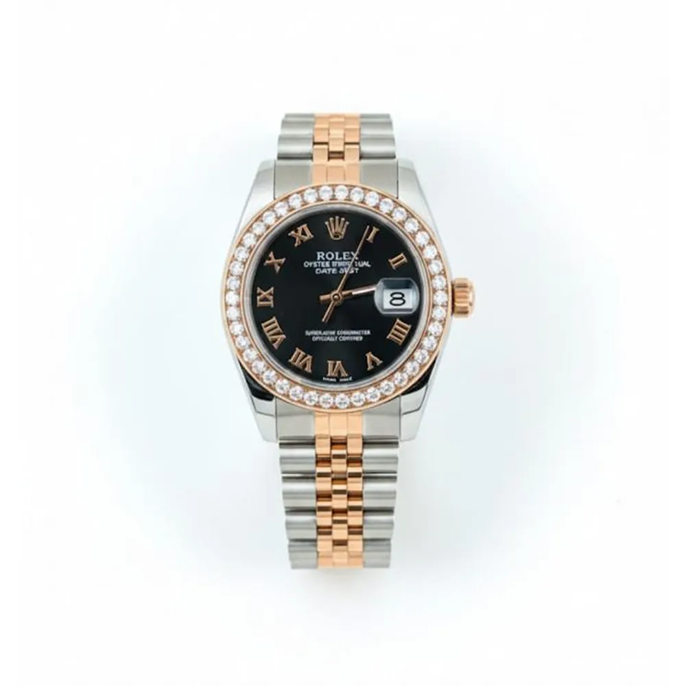 First Copy Rolex Date Watch Rosegold Black (FT2424)