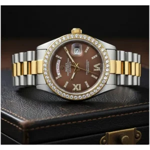 First Copy Rolex Oyster Perpetual Watch Gold Brown (FT3054)