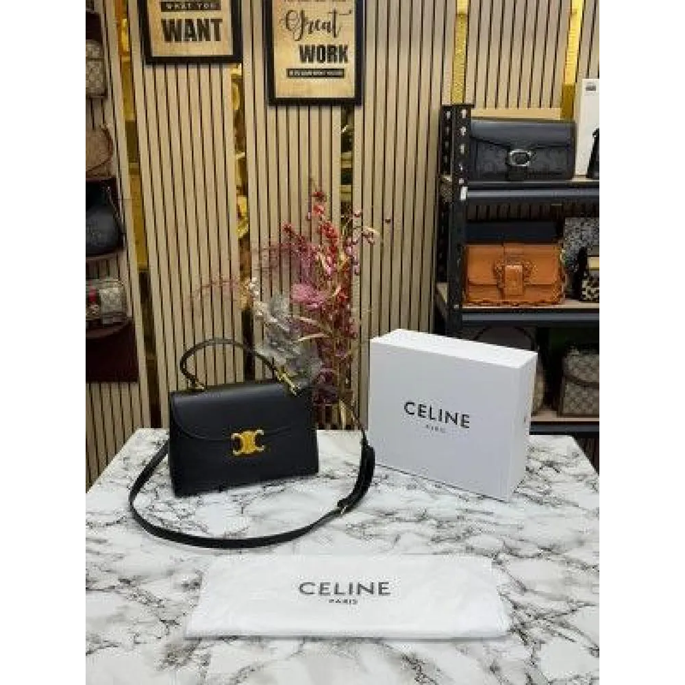 Celine Triomphe Handbag With Box & Dust Bag Black (FT1284)