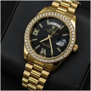 First Copy Rolex Oyster Perpetual Watch Gold Black (FT3057)