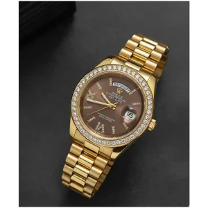First Copy Rolex Oyster Perpetual Watch Gold Brown (FT3059)