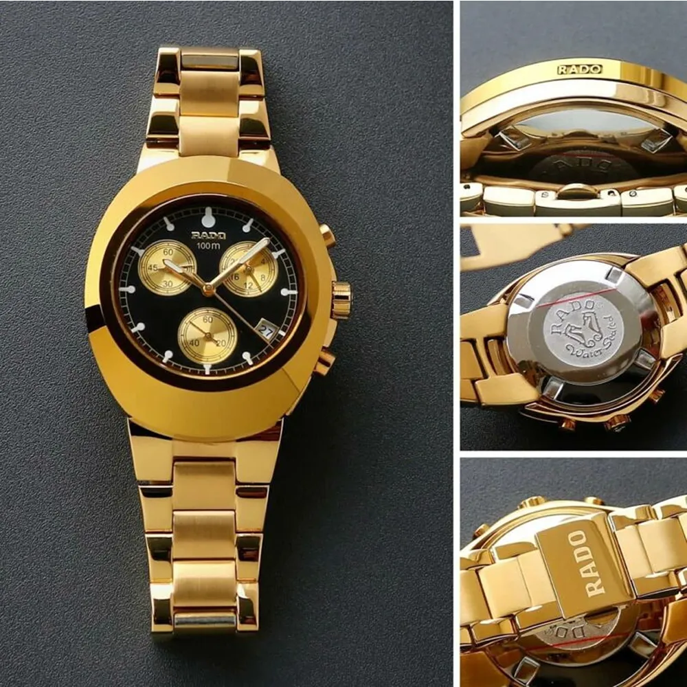 Premium Luxurious Rado Diastar Chronograph Watch Golden Black Dial (SUP7117) - Image 3