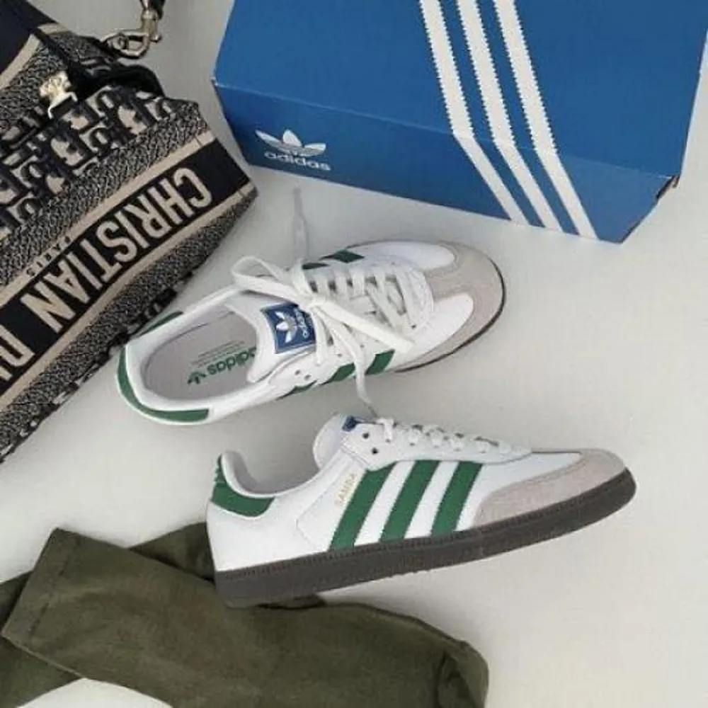 Luxury Fashion Adidas Samba Leather White Green Shoes For Women (SUP7604) - Image 3